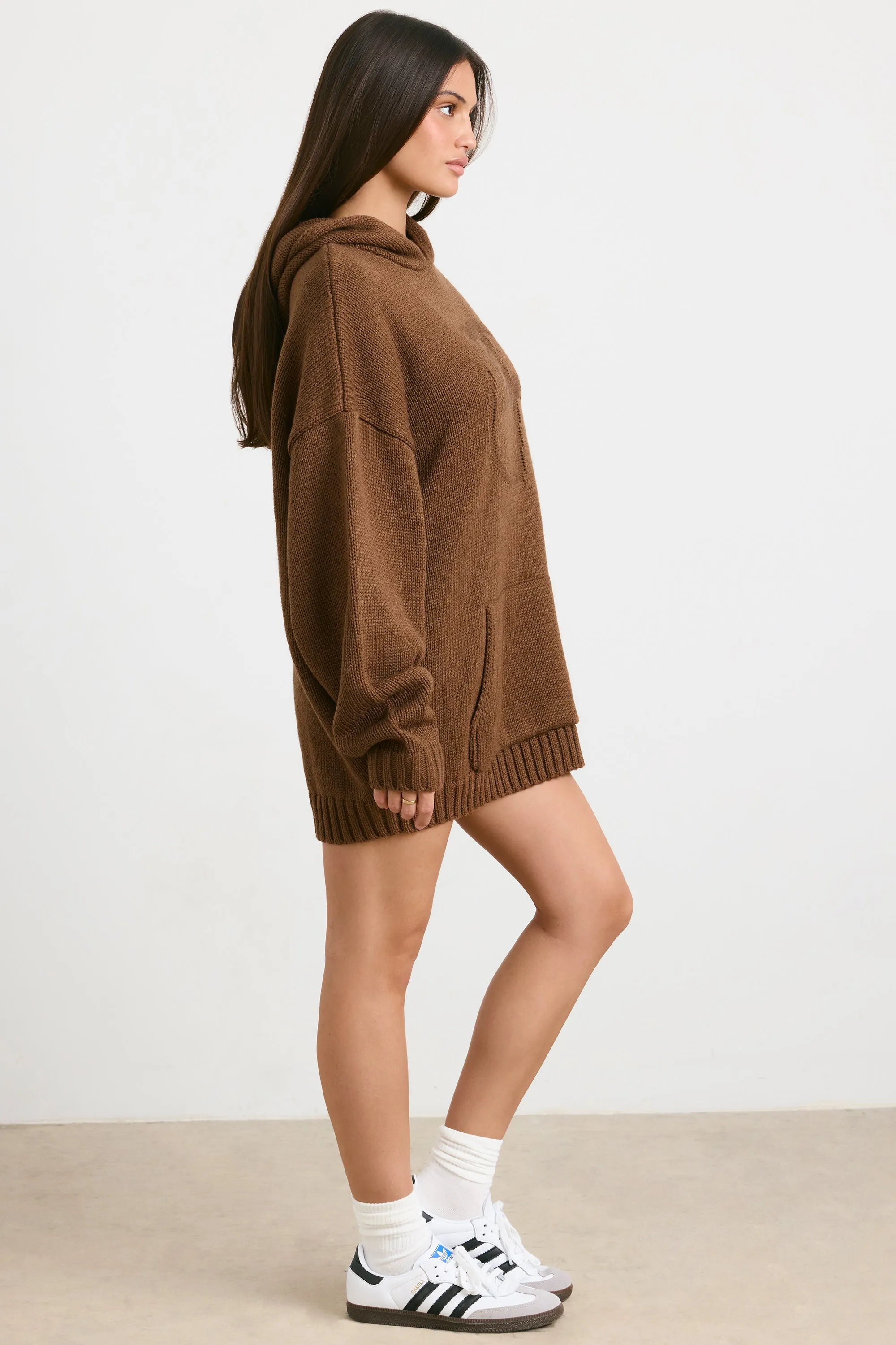 Boyfriend - Oversized Chunky Knit Hoodie in Espresso