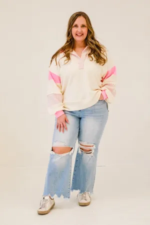 Bring Out the Best Buckletlist Pullover in Cream & Pink
