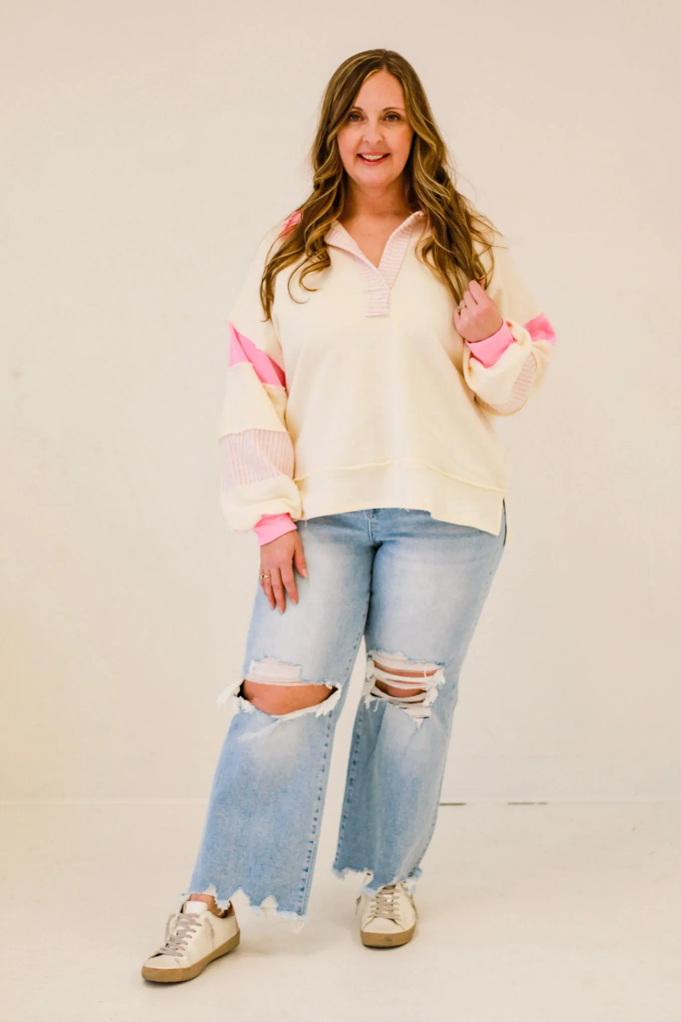 Bring Out the Best Buckletlist Pullover in Cream & Pink