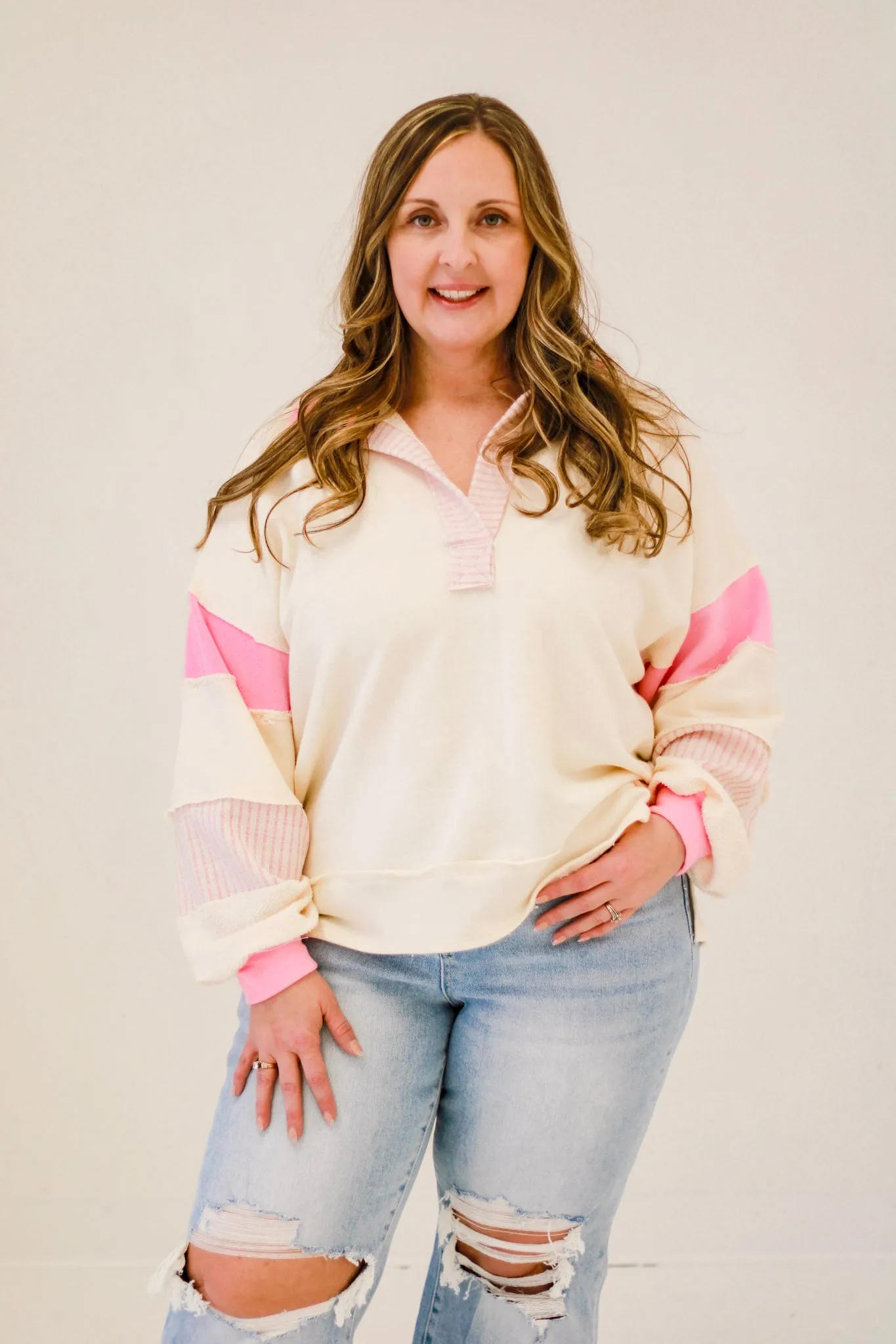 Bring Out the Best Buckletlist Pullover in Cream & Pink