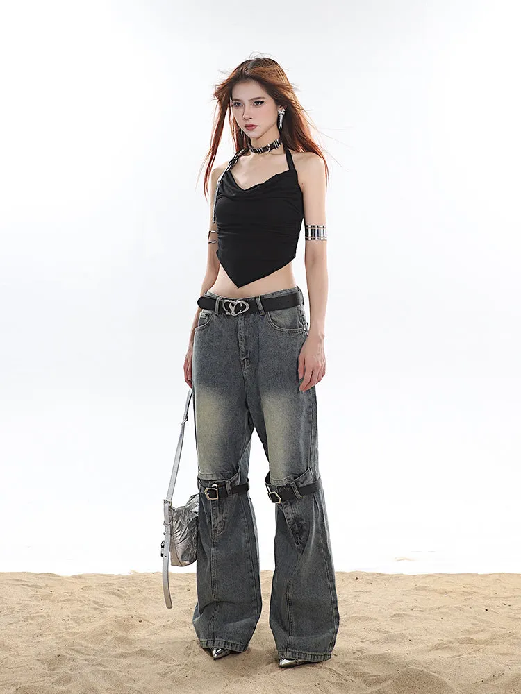 Buckle Knee Distressed Jeans