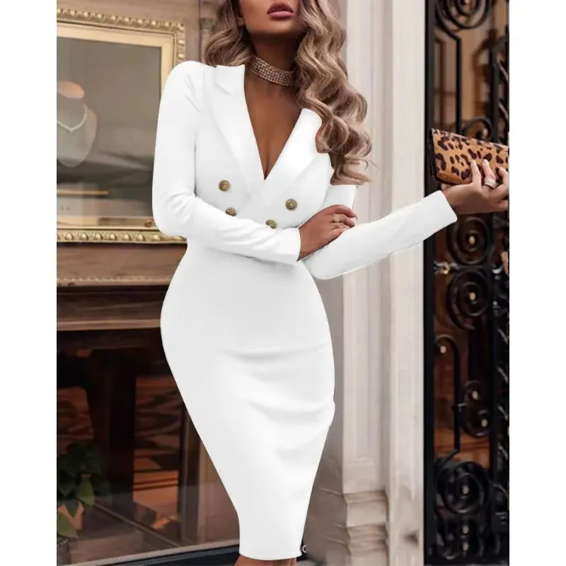 Business Suit V-Neck Double Breasted Dress