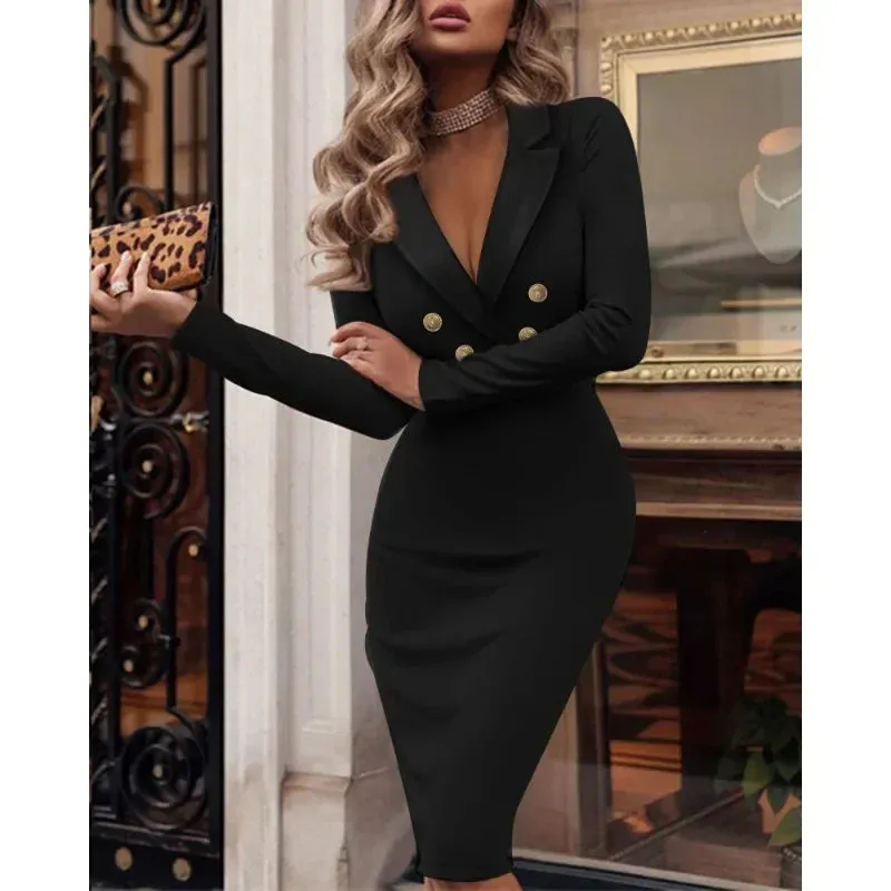 Business Suit V-Neck Double Breasted Dress