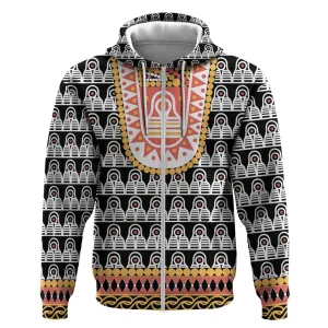 Cameroon Traditional Toghu Pattern Zip Hoodie LT15