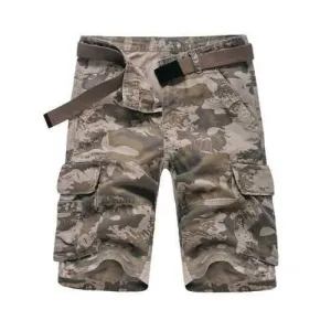 Camouflage Print Flap Pocket Design Cargo Shorts - Light Khaki L