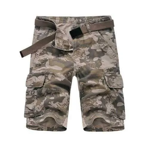 Camouflage Print Flap Pocket Design Cargo Shorts - Light Khaki L