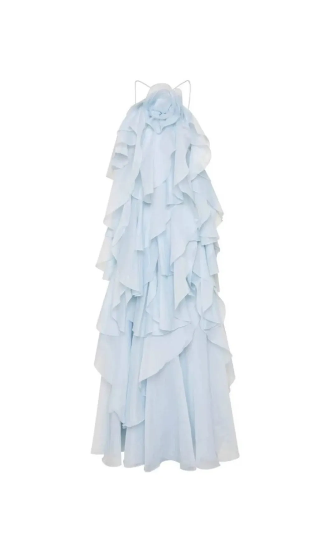 Caysie Halter Floral Ruffle Layered Maxi Dress in Blue