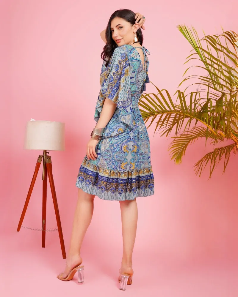 Celestial paisley boho short dress