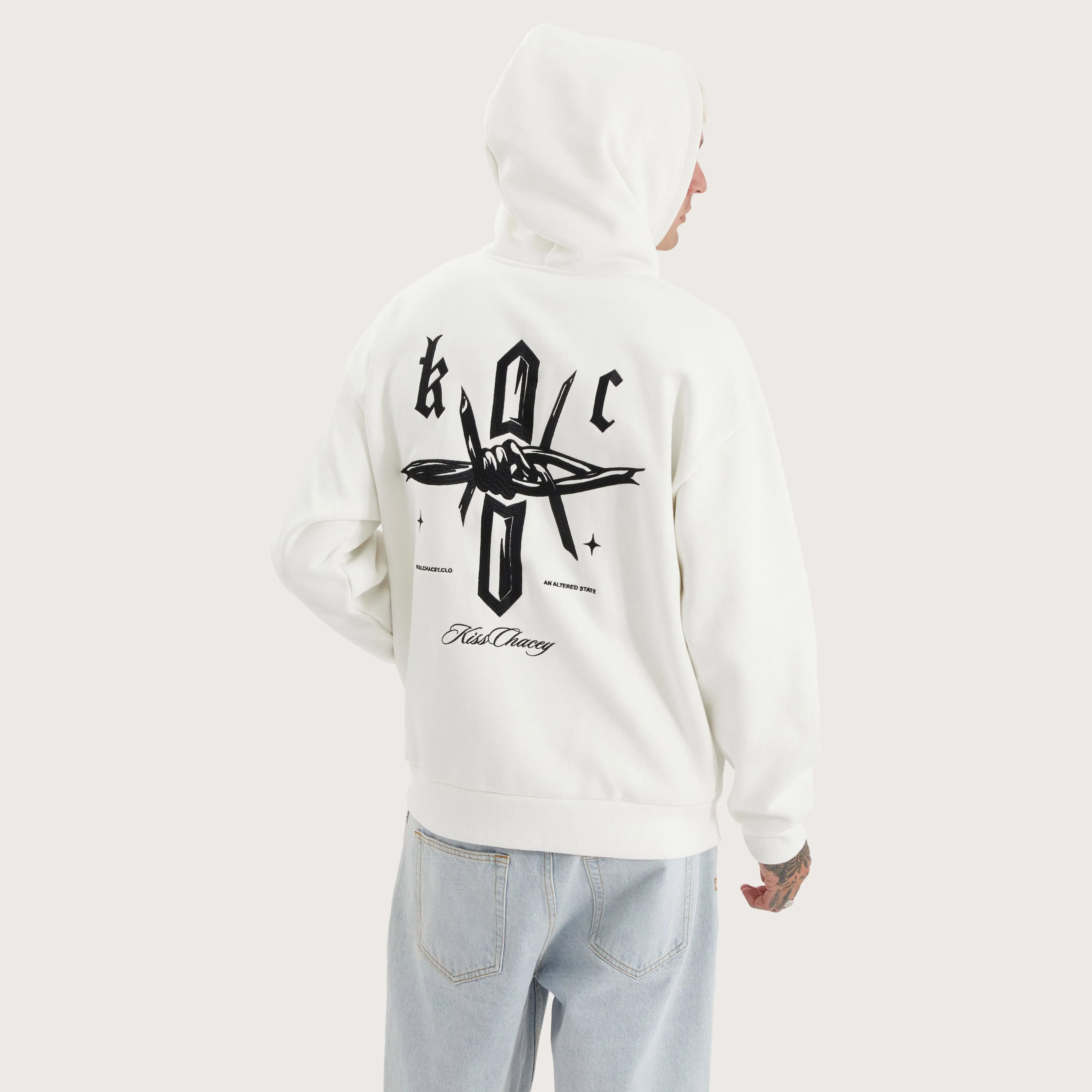 Chained Heavy Relaxed Hooded Sweater Natural White