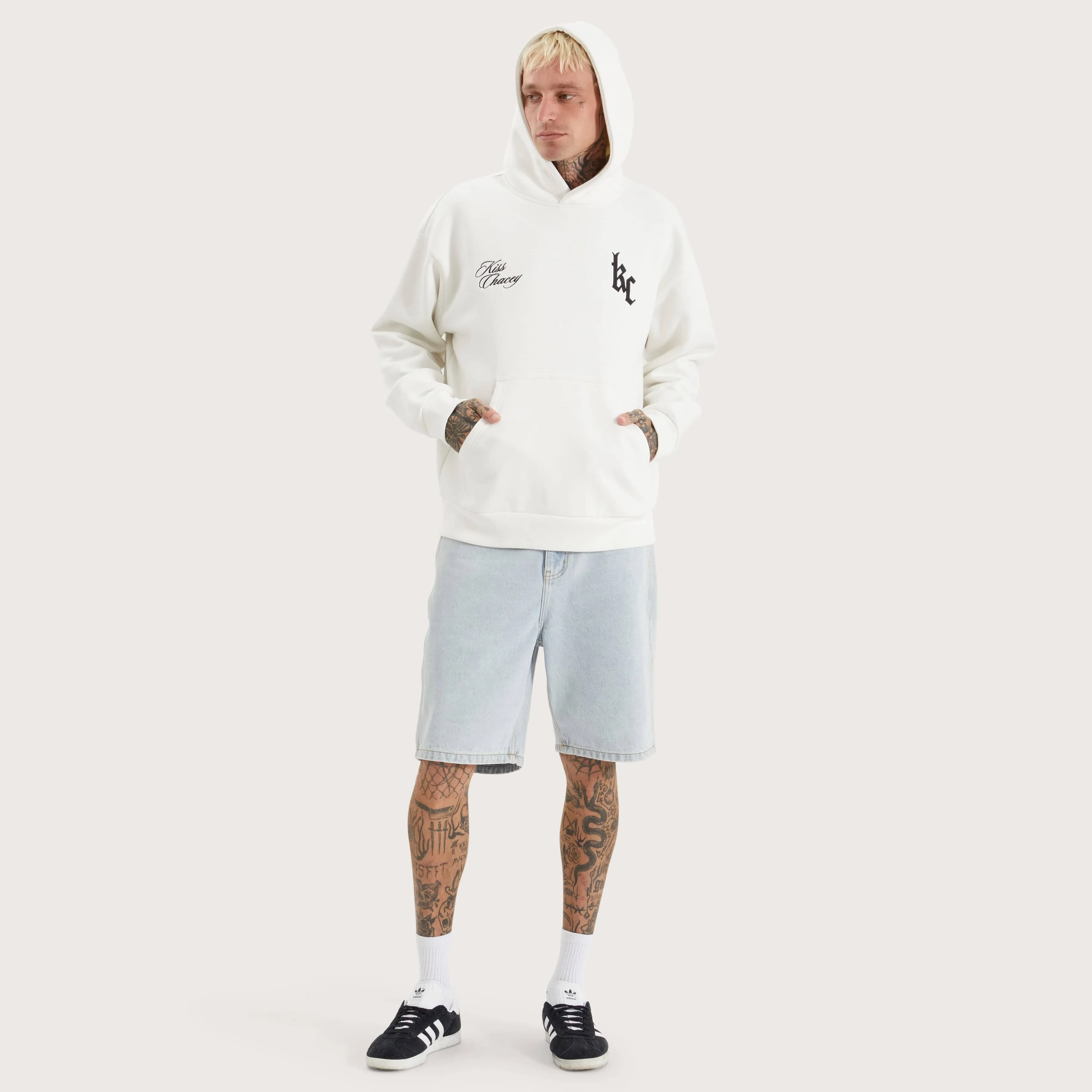 Chained Heavy Relaxed Hooded Sweater Natural White