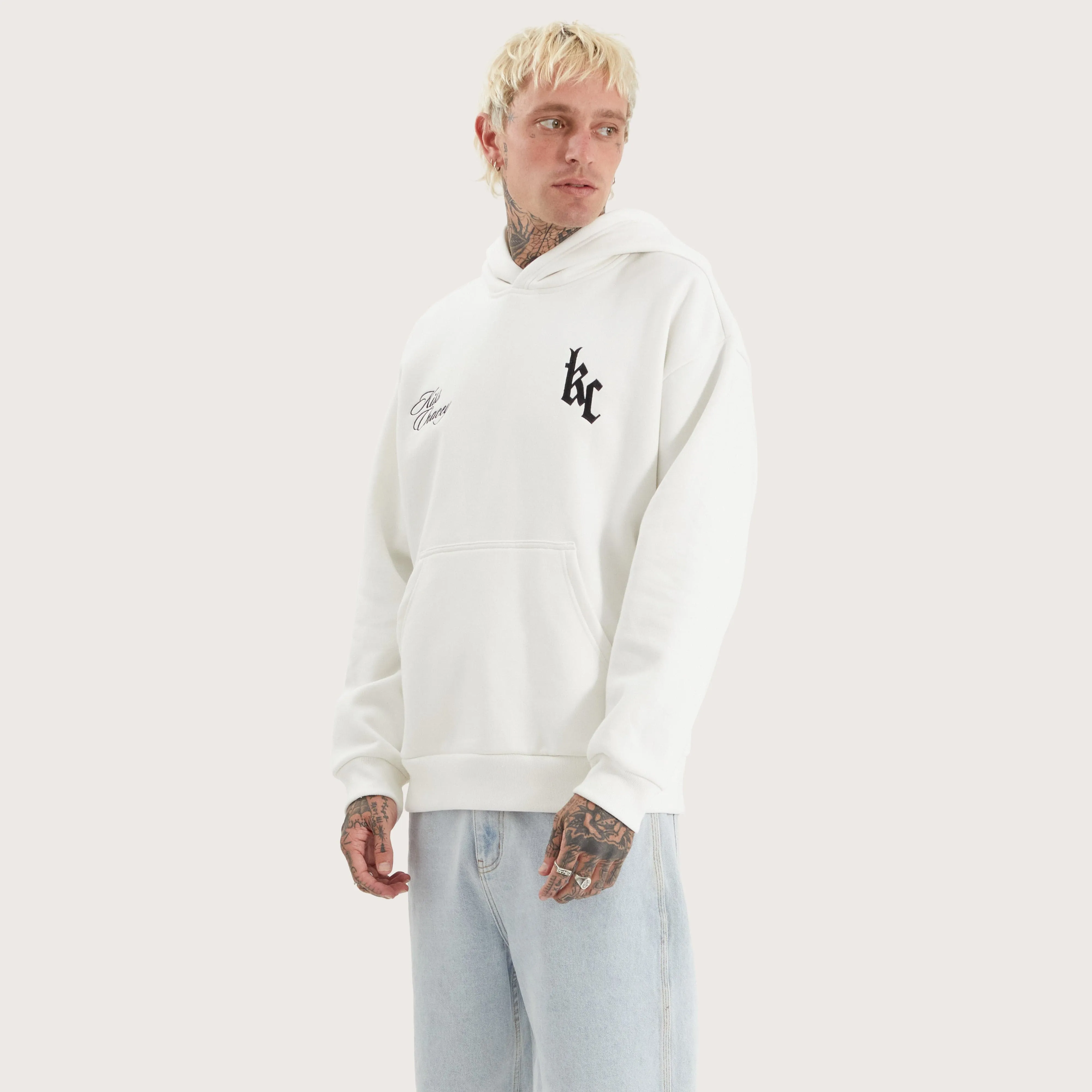 Chained Heavy Relaxed Hooded Sweater Natural White