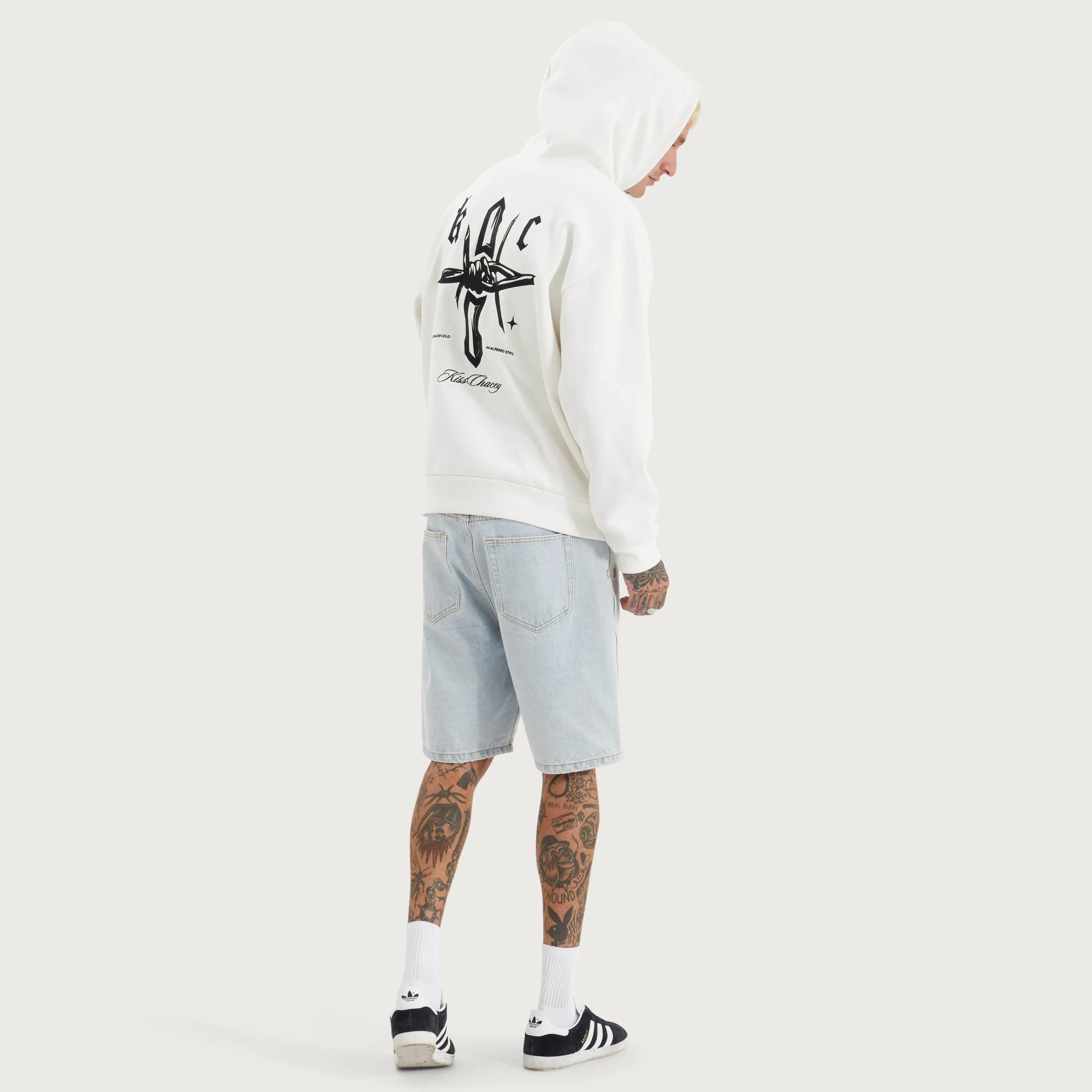 Chained Heavy Relaxed Hooded Sweater Natural White