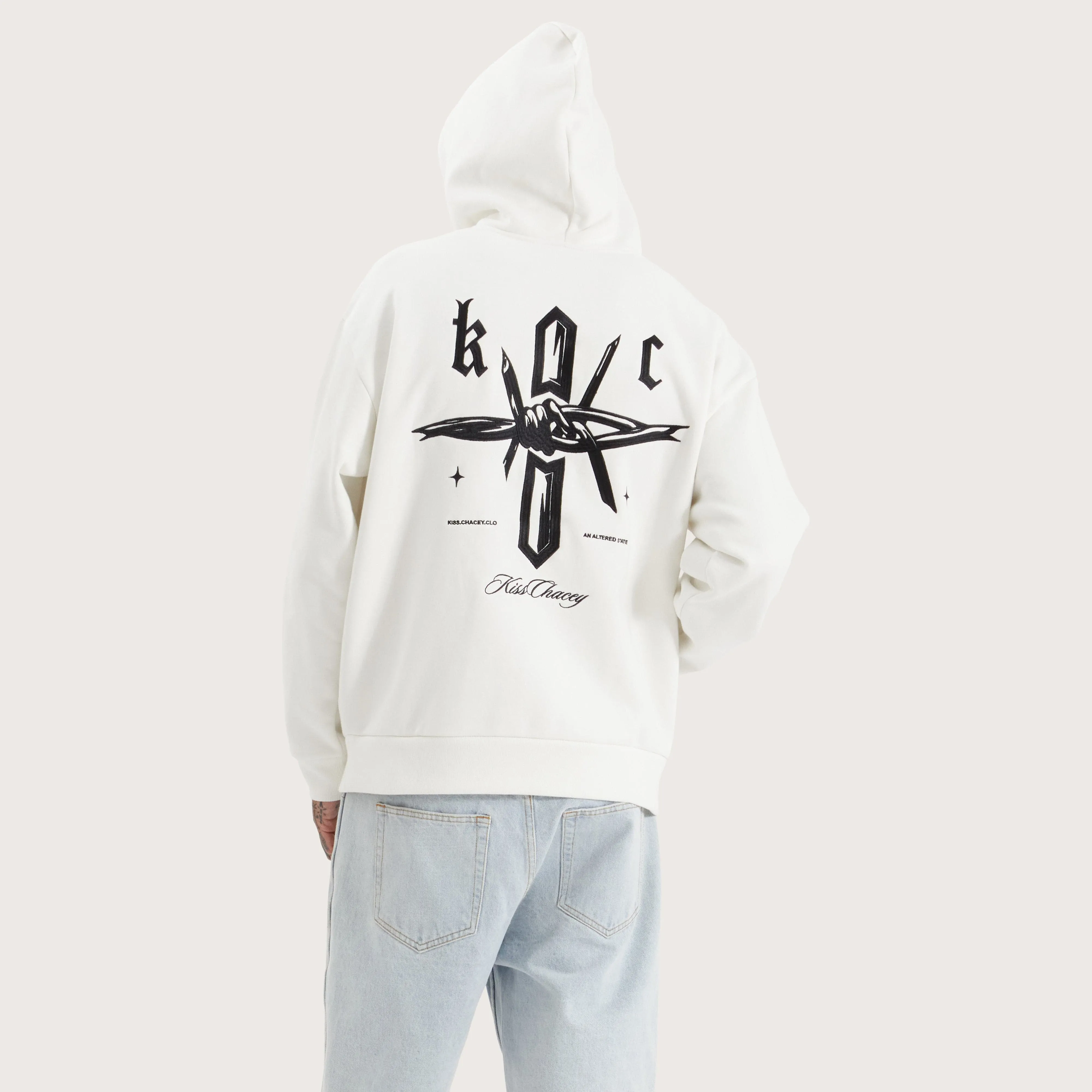 Chained Heavy Relaxed Hooded Sweater Natural White
