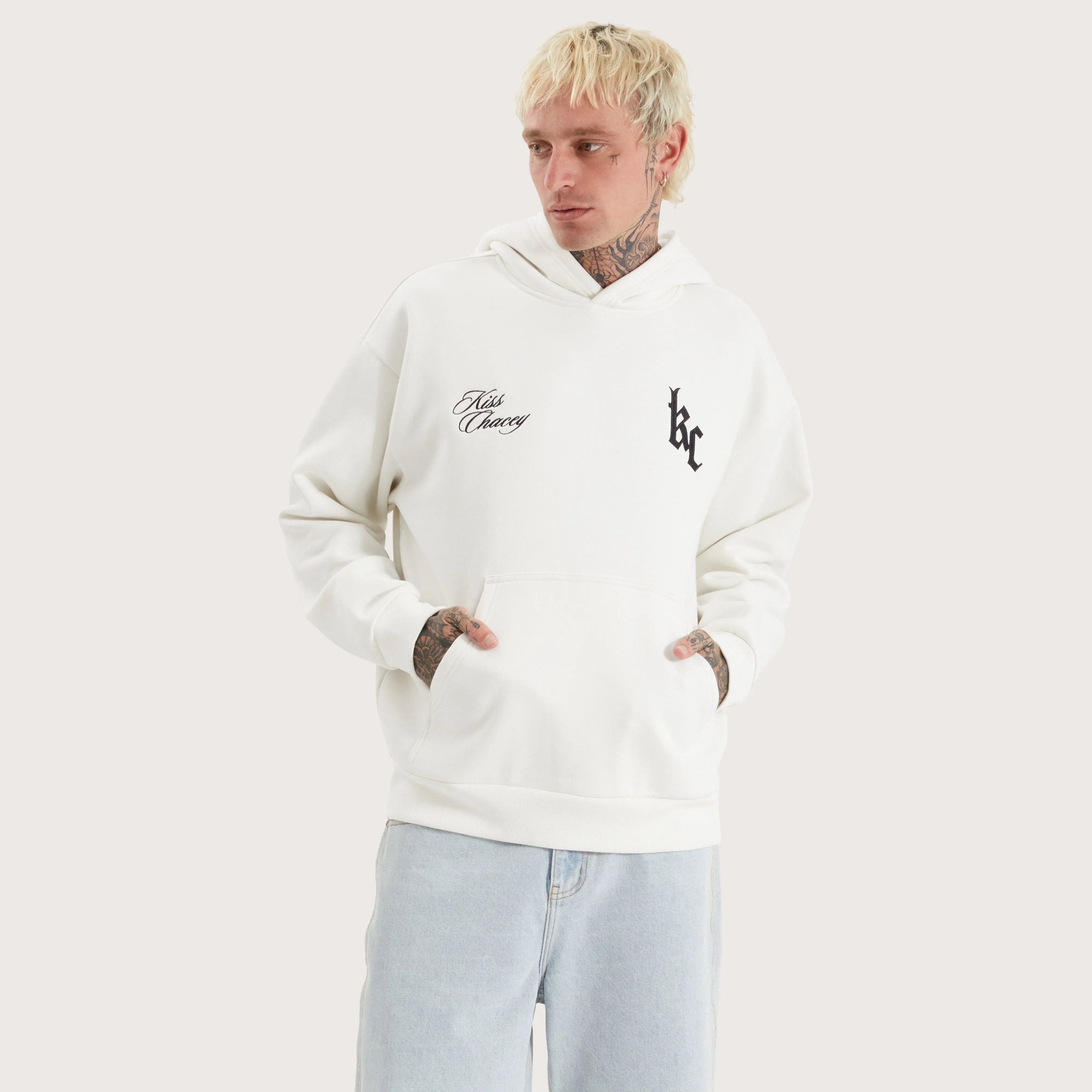 Chained Heavy Relaxed Hooded Sweater Natural White