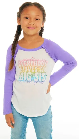 Chaser Big Sister Love L/S Ruffle Raglan Baseball Tee
