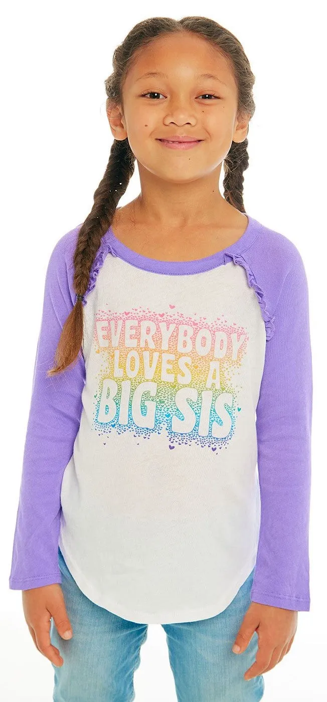 Chaser Big Sister Love L/S Ruffle Raglan Baseball Tee