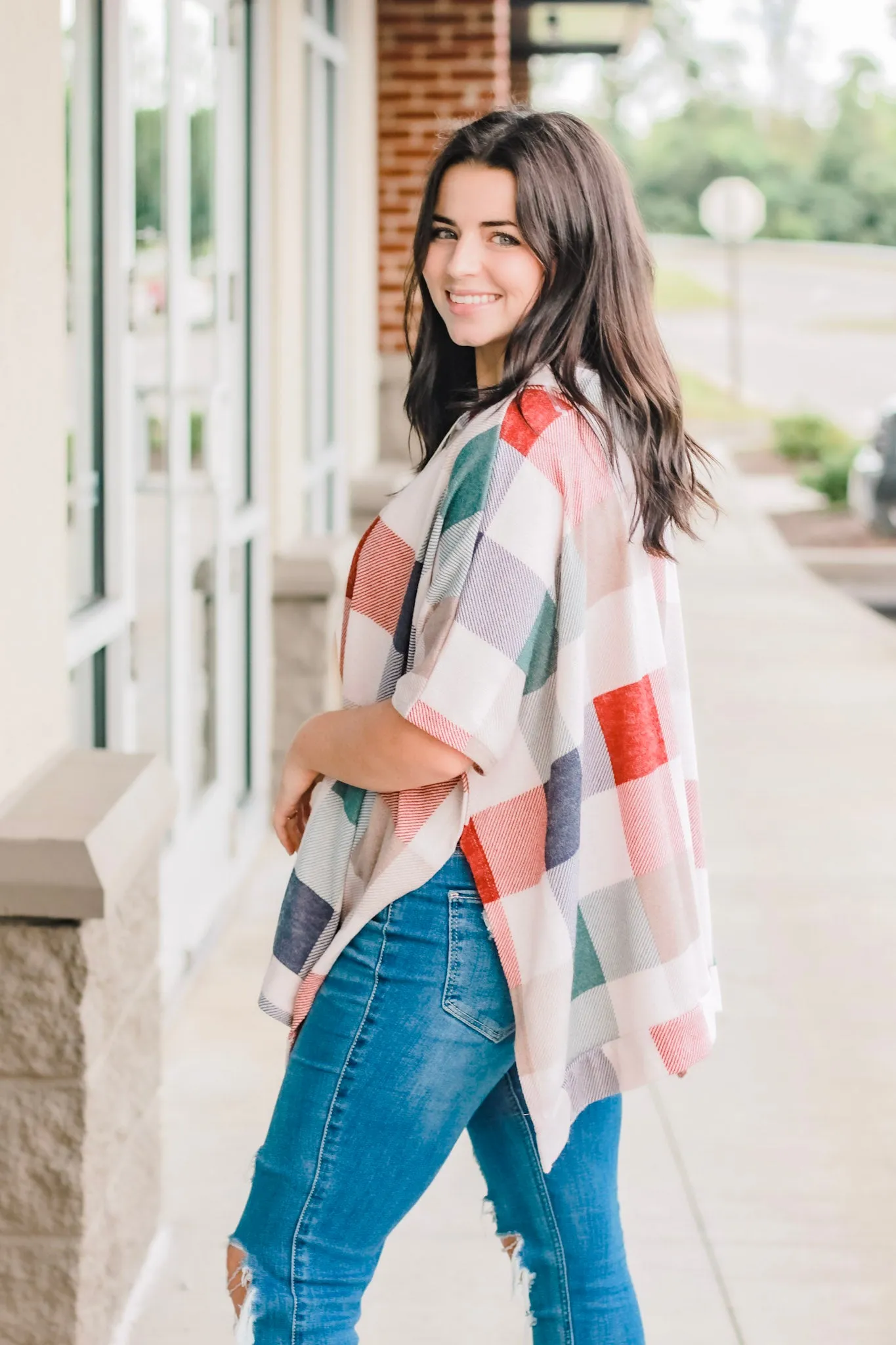 Checkered Past Poncho Top
