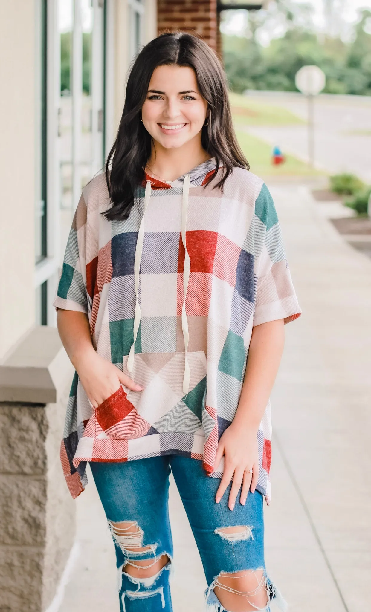 Checkered Past Poncho Top