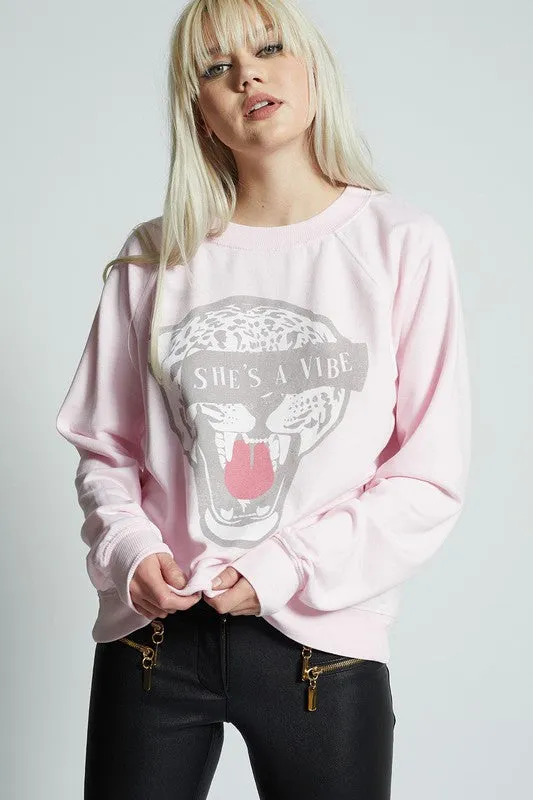 Cheetah She is a Vibe Long Sleeve Sweater, Recycled Karma