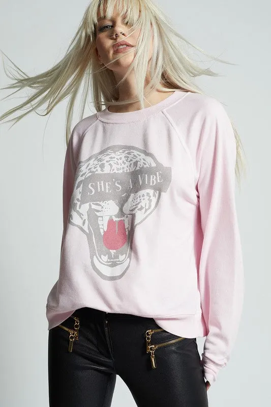 Cheetah She is a Vibe Long Sleeve Sweater, Recycled Karma