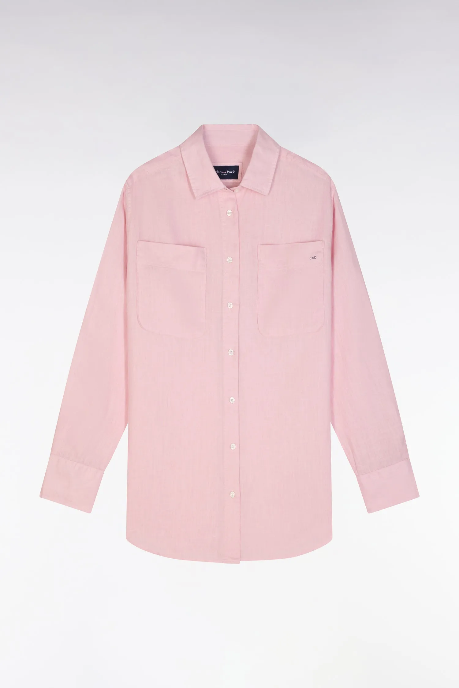 Chemise à poches plaquées en lin rose coupe oversized
