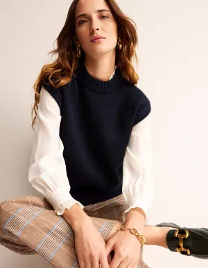 Chunky Cashmere Crew Neck Tank-navy