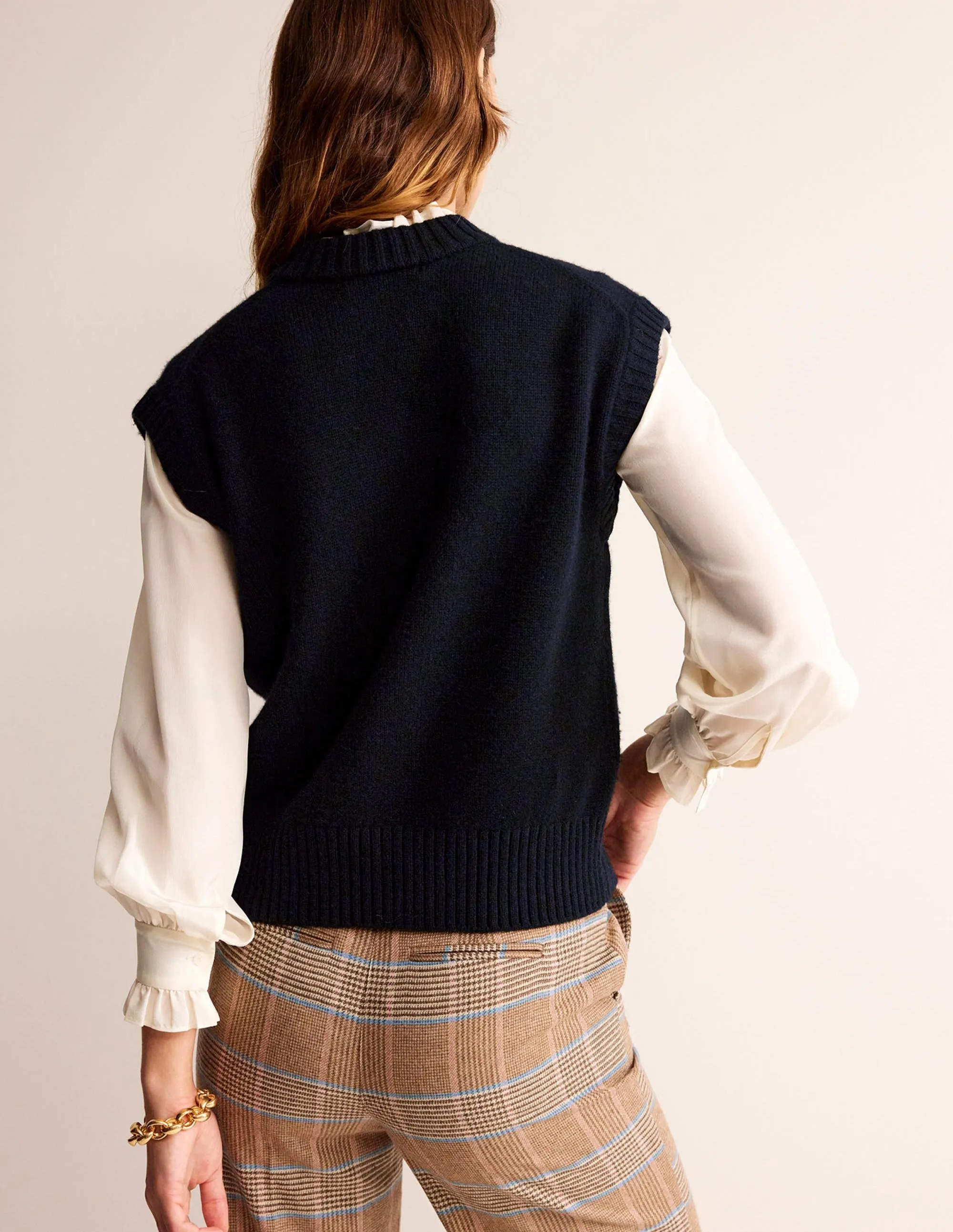 Chunky Cashmere Crew Neck Tank-navy