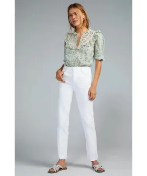 Cindy Crop Raw Hem Crisp White