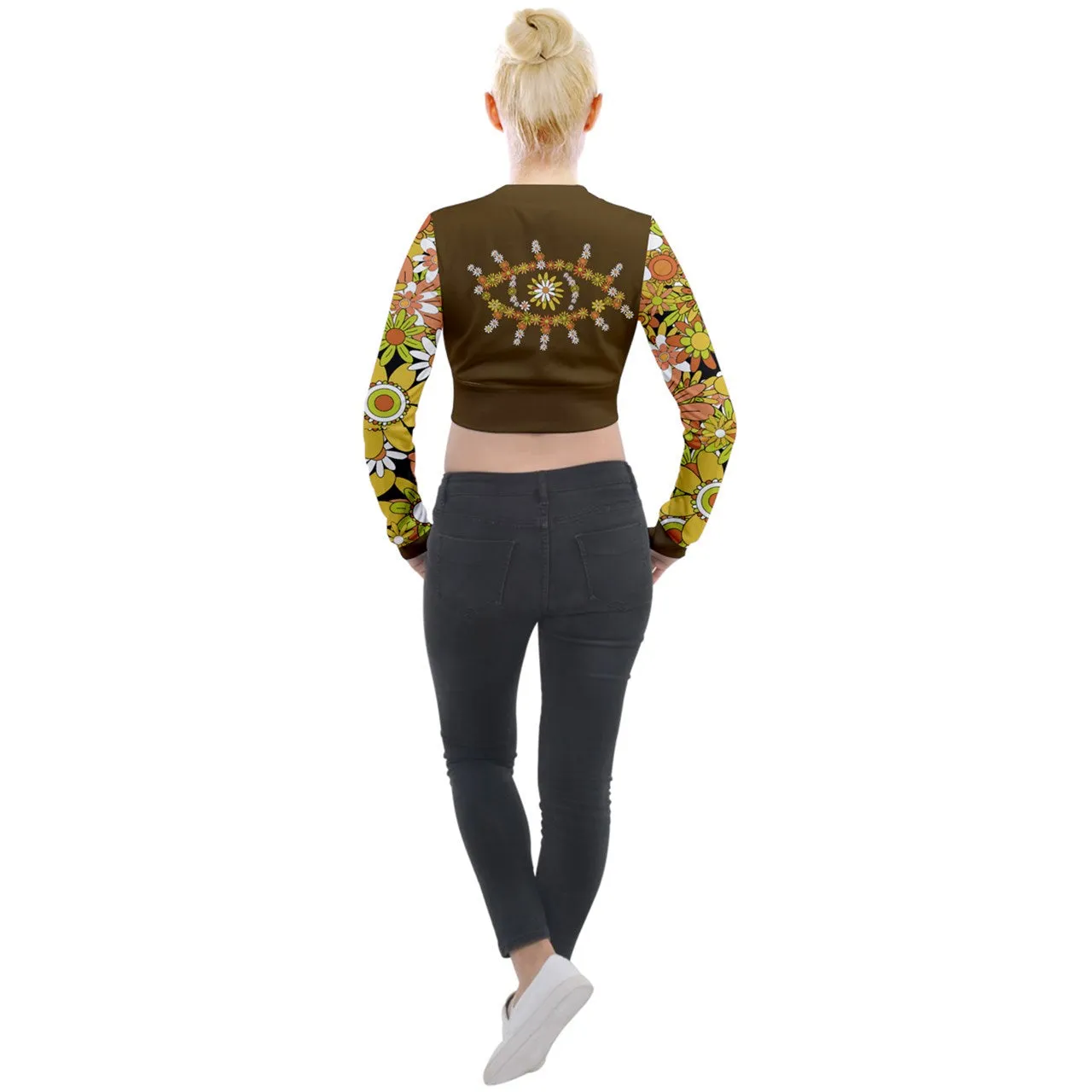 Classic Boho Flowers Long Sleeve Cropped Velvet Jacket