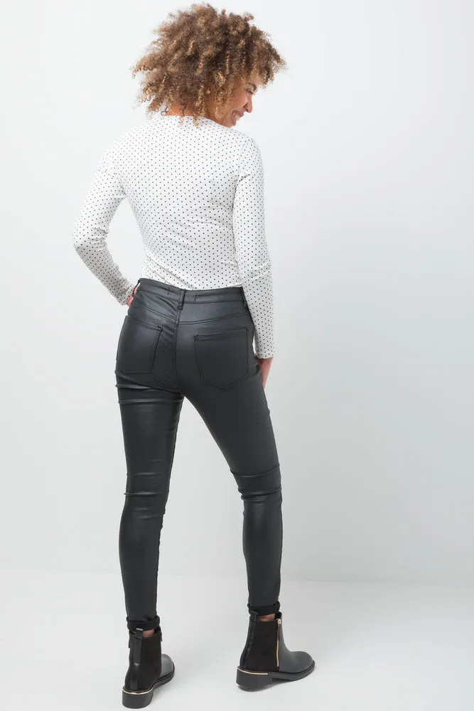Coated Skinny Denim Jeans Black