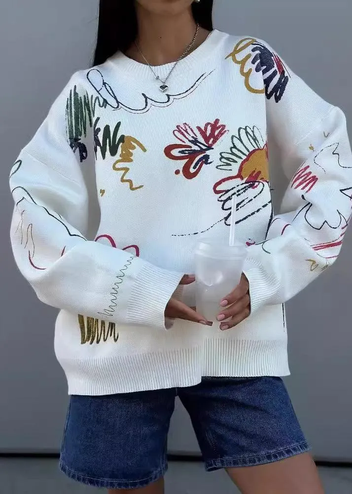 Colorful Abstract Print Crew Neck Oversized Sweater