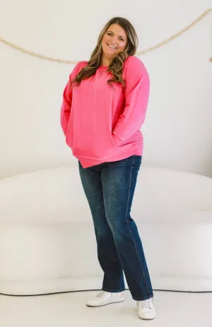Come A Long Way Acid Wash Sweatshirt in Hot Pink
