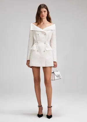 Cream Metallic Boucle Mini Dress