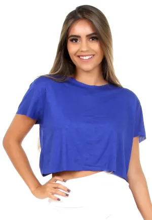 Cropped De Viscolycra Azul  Feminina Fitness Lisa