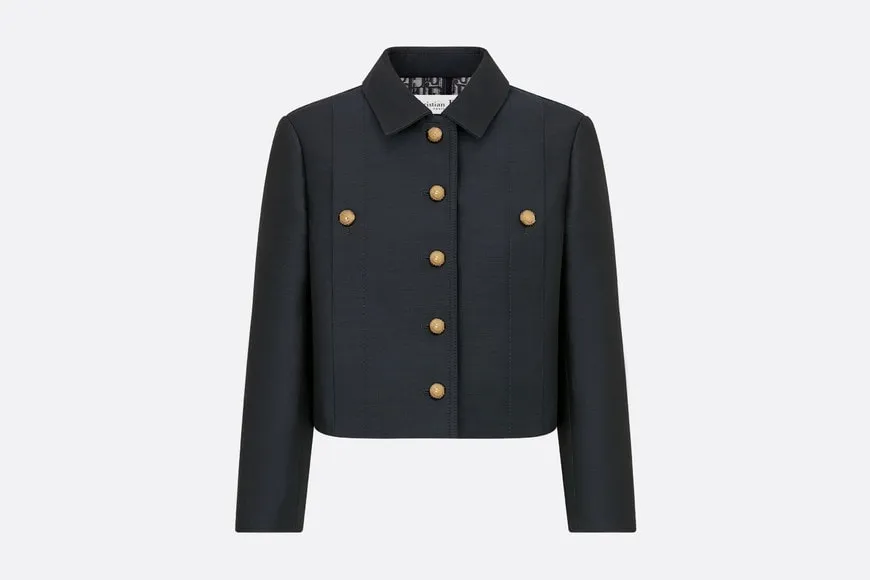Cropped Jacket • Navy Blue Wool and Silk