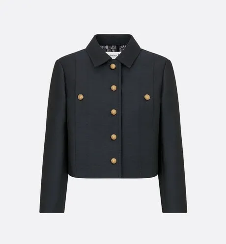 Cropped Jacket • Navy Blue Wool and Silk