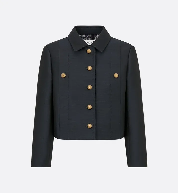 Cropped Jacket • Navy Blue Wool and Silk