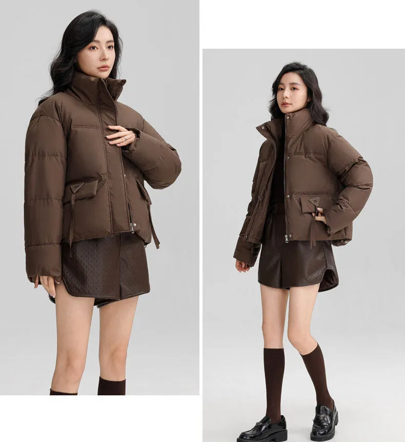 Cropped Women's Padded Puffer Jacket with Stain-resistant Fabric