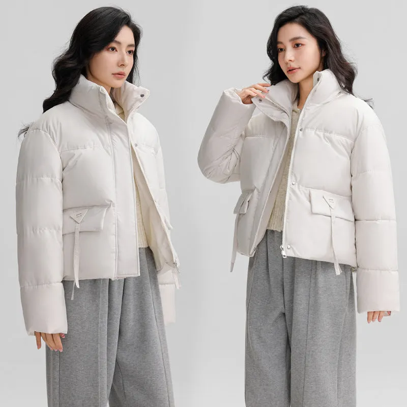 Cropped Women's Padded Puffer Jacket with Stain-resistant Fabric
