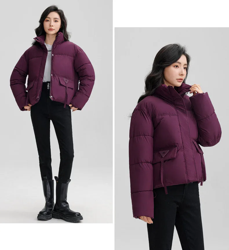 Cropped Women's Padded Puffer Jacket with Stain-resistant Fabric