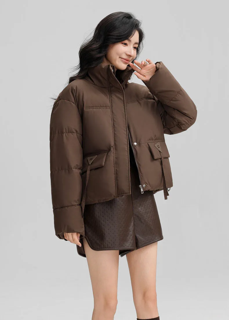 Cropped Women's Padded Puffer Jacket with Stain-resistant Fabric