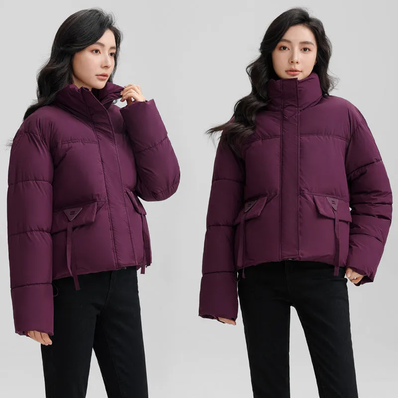 Cropped Women's Padded Puffer Jacket with Stain-resistant Fabric