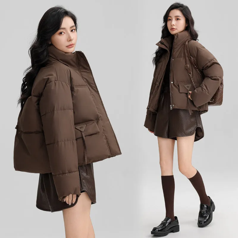 Cropped Women's Padded Puffer Jacket with Stain-resistant Fabric