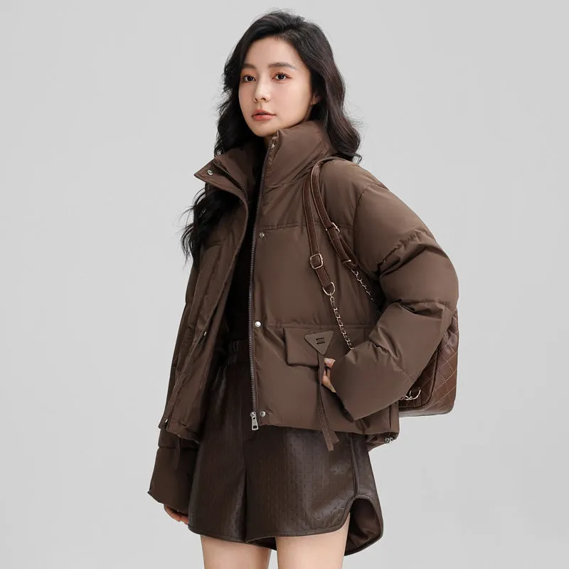 Cropped Women's Padded Puffer Jacket with Stain-resistant Fabric