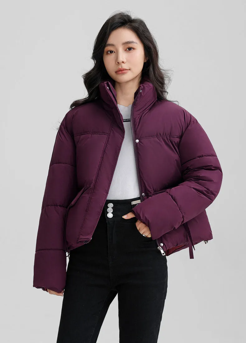 Cropped Women's Padded Puffer Jacket with Stain-resistant Fabric