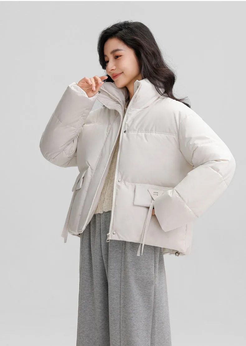 Cropped Women's Padded Puffer Jacket with Stain-resistant Fabric
