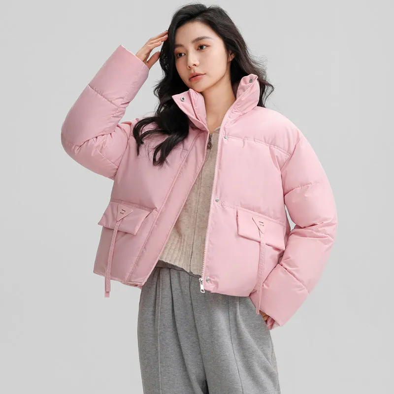 Cropped Women's Padded Puffer Jacket with Stain-resistant Fabric
