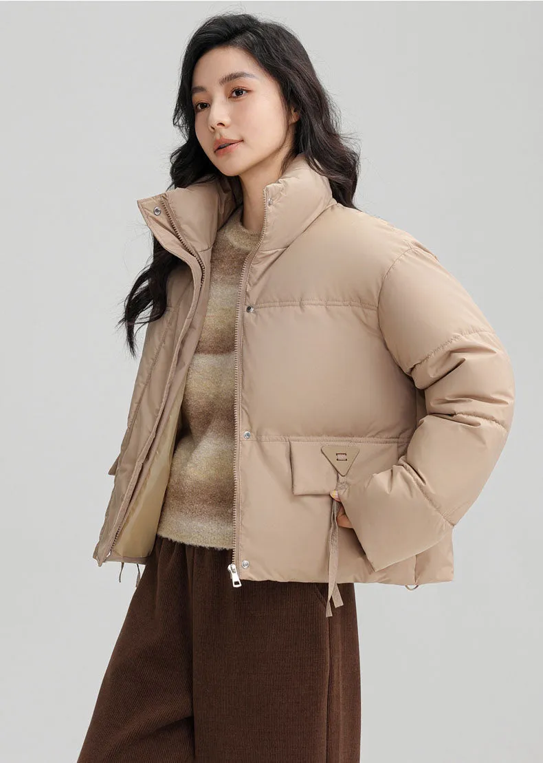 Cropped Women's Padded Puffer Jacket with Stain-resistant Fabric