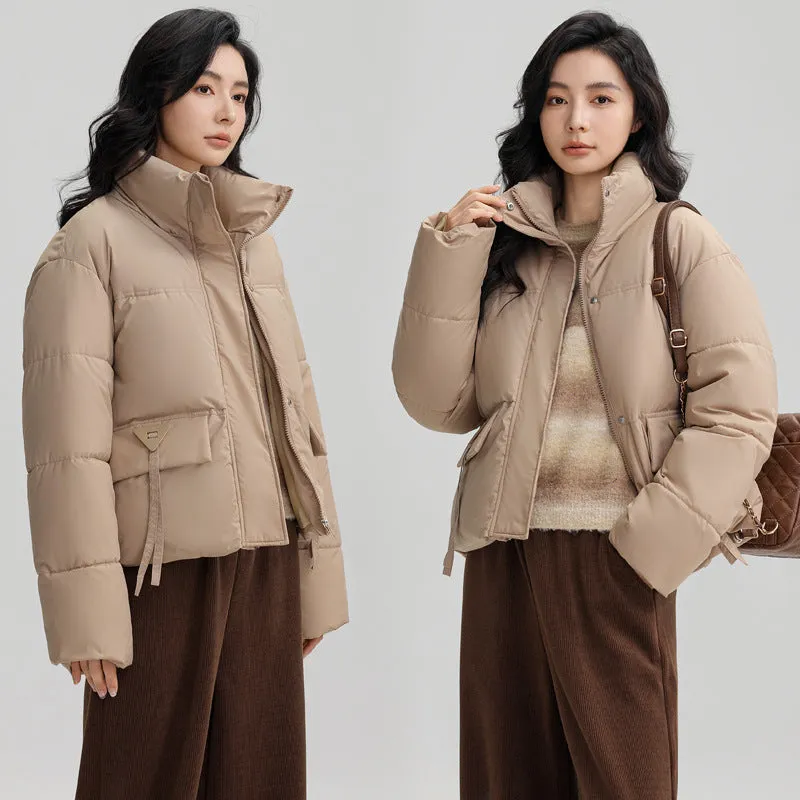 Cropped Women's Padded Puffer Jacket with Stain-resistant Fabric
