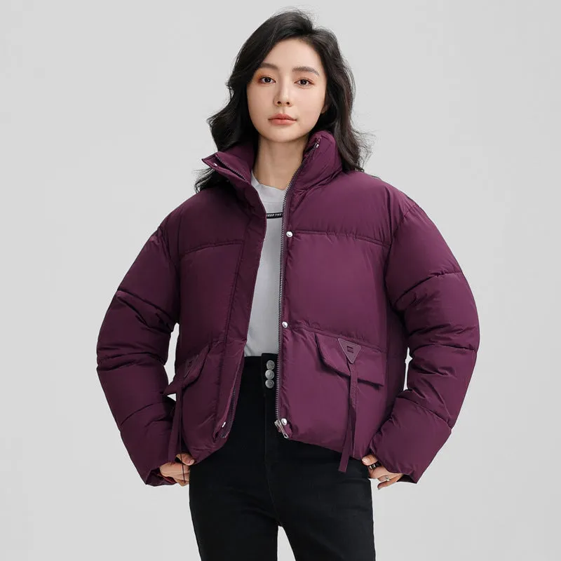 Cropped Women's Padded Puffer Jacket with Stain-resistant Fabric
